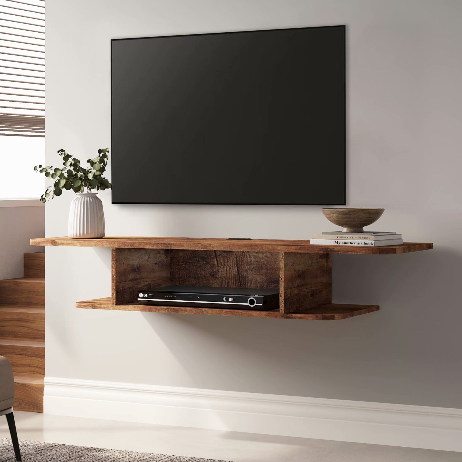 Fitueyes Floating Tv Stands Wall Mounted Media Console For Tv s Up To 55 Entertainment Storage Av Shelf rustic Brown Brown