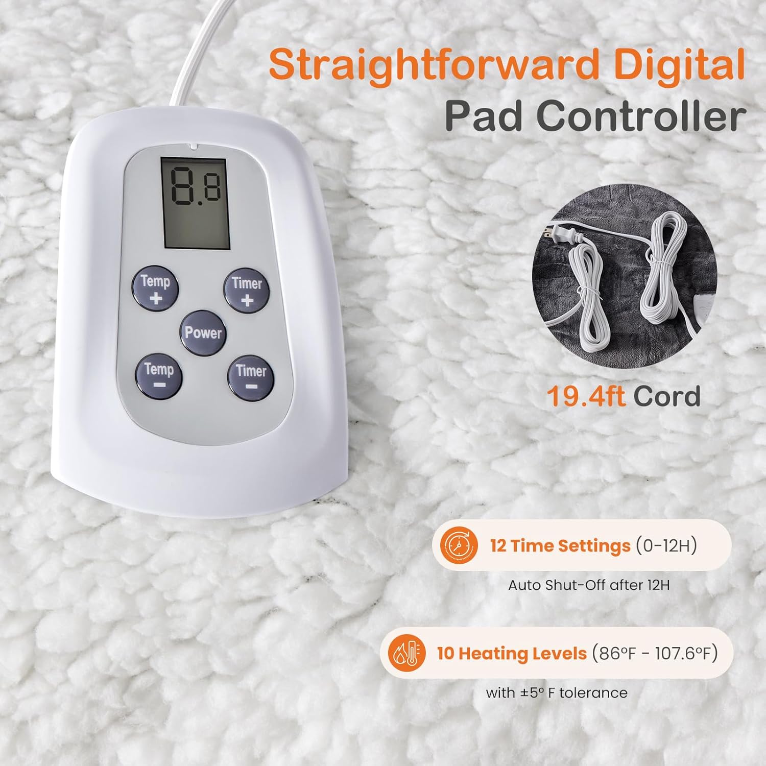Electric Heated Blanket, Twin Size Washable Blanket with 4 Heating Levels and Timer, Auto-Shut Off, Comfy Blanket for Napping, Sleeping, Relaxing Reading, RV Traveling