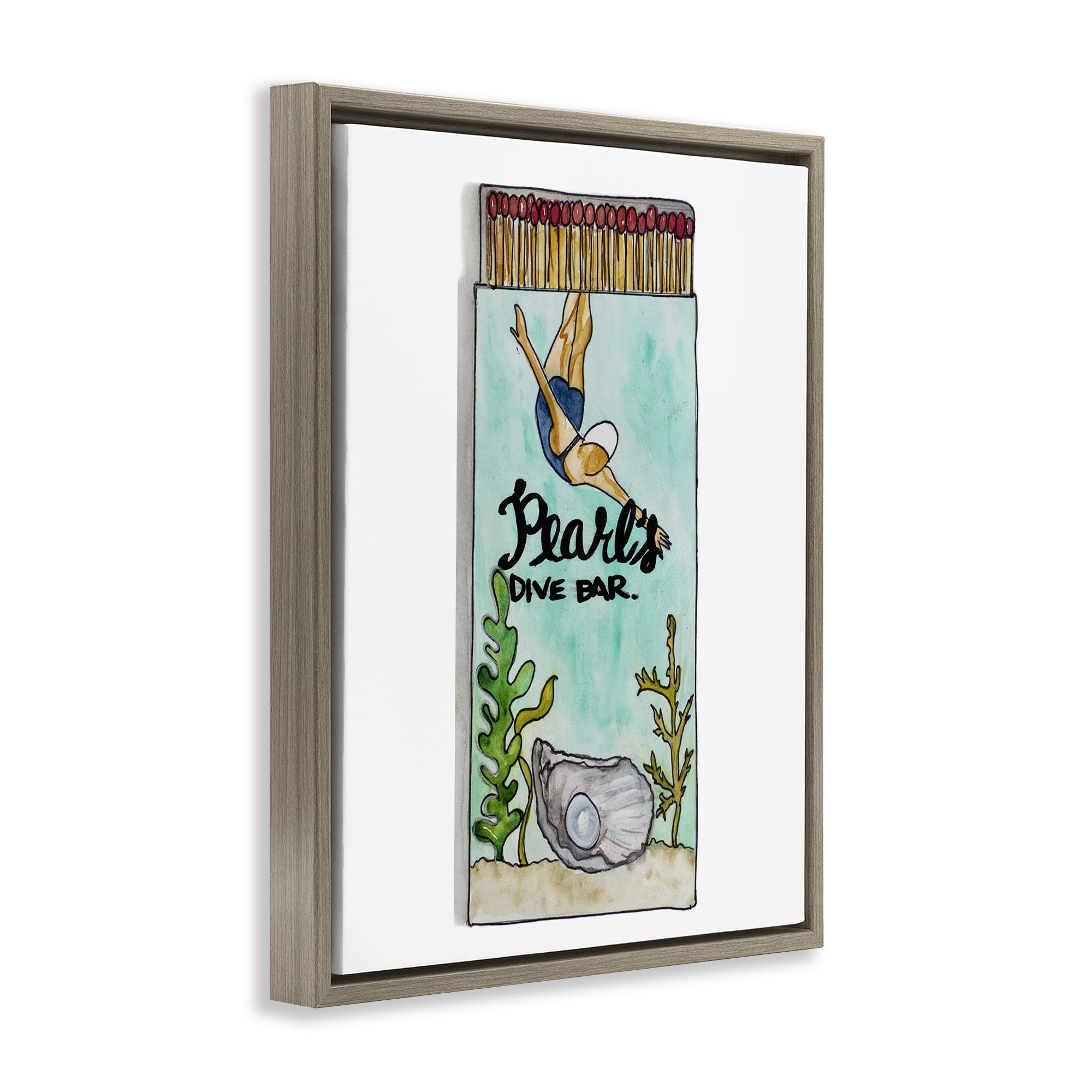 Stupell Industries Pearl Dive Matchbook Brown Framed Floater Canvas Wall Art, design by Nola James