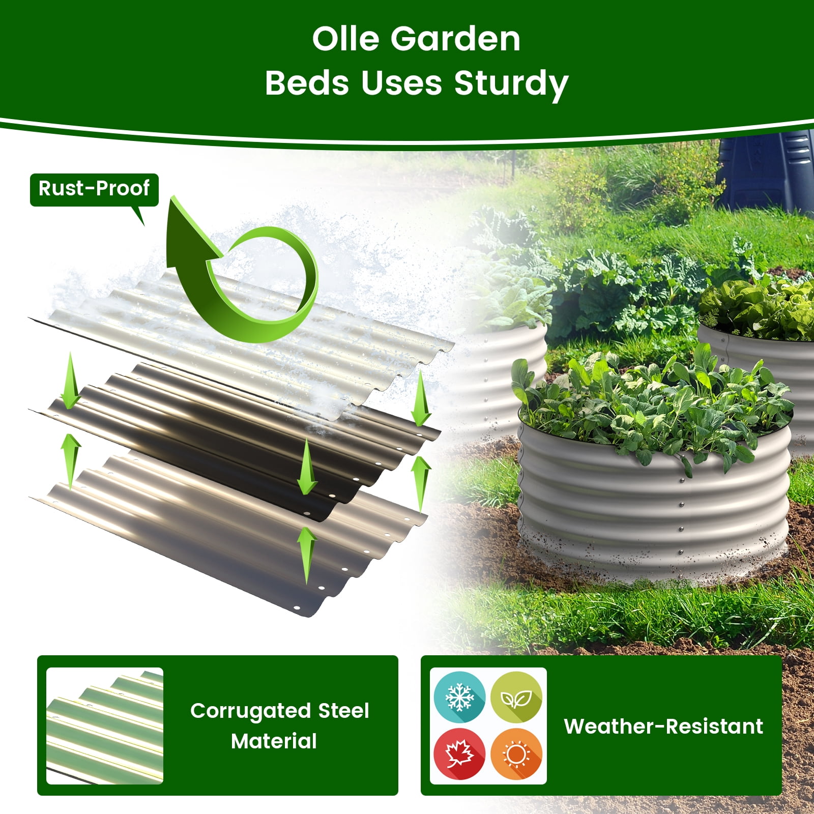 Olle Gardens 17" Tall x 24" Twin Round Pair Raised Garden Beds in Ivory