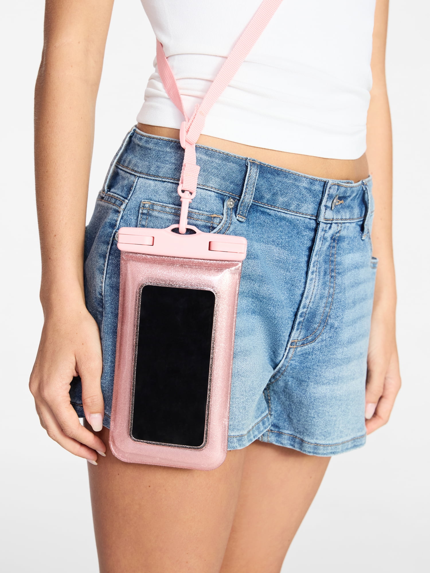 No Boundaries Women's Beach Water Resistant Cellie Pouch, Pink Lemonade Glitter