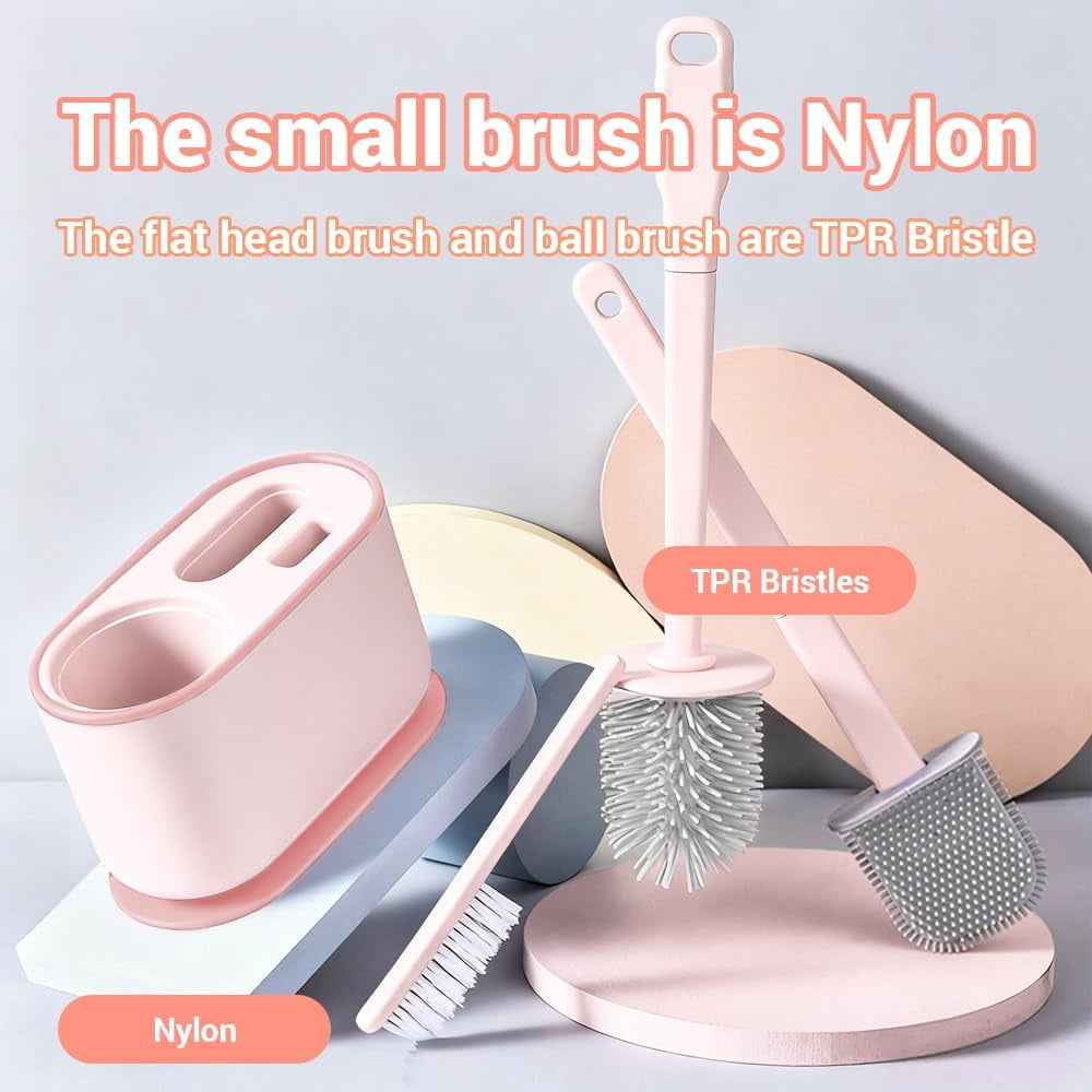 ABPETE Toilet Brush Set, Bathroom Accessories, Toilet Bowl Cleaners, Deep Cleansing Multifunctional Hanging Toilet Brush Set for Bathroom(Cherry Blossom Pink)