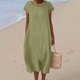 thumbnail image 1 of TaTaai Women's Spring Summer Solid Color Hollow Out Short Sleeve Round Neck Long Dress Fashion Casual Pocket Dress Gift, 1 of 8