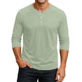 thumbnail image 2 of Hearthz Men's Baseball T-Shirts 3/4 Sleeve V Neck Button Up Henley Baseball Jersey Men Mens Casual Slim Fit T-Shirts Henley Shirts ,Mint Green L, 2 of 7