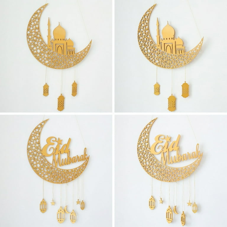 Ramadan Deko 6 Stück Holz - Mond & Stern Anhänger Für Eid Party Dekoration Islamische Dekoration