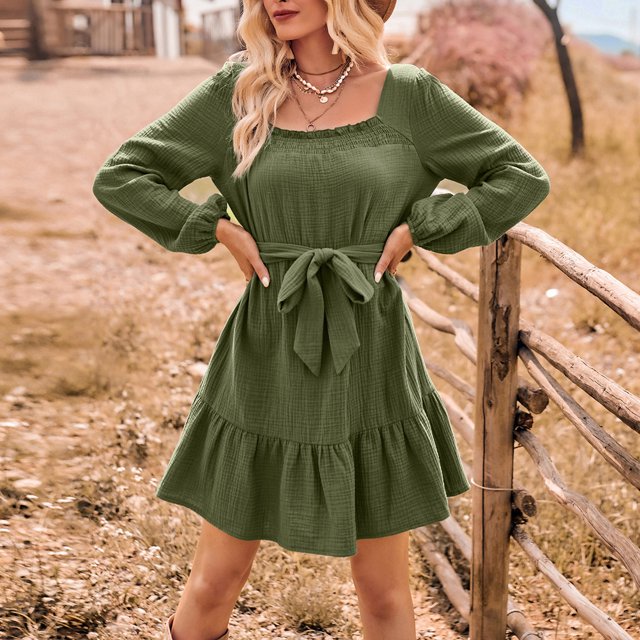 Vestido Vestido de manga de globo de estilo elegante Traje de vacaciones de mujer de ajuste holgado (Verde XL) Ygjytge Verde T XL para Mujer