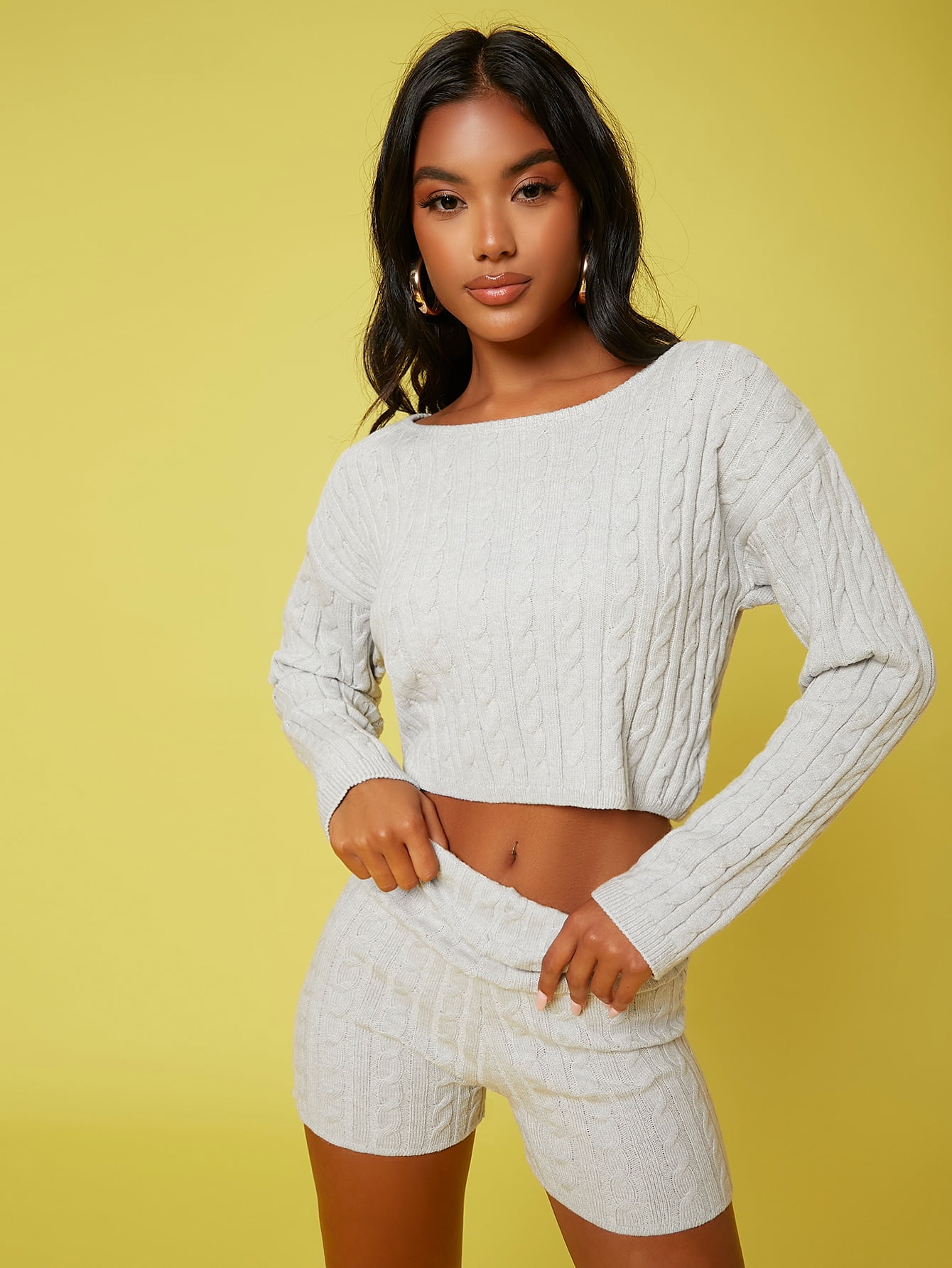 Light Grey Cable Knit Sweater And 
