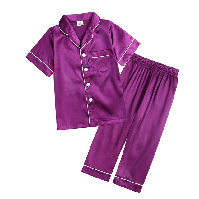 2Pcs Red Satin Pyjamas Kids Sets Boys Girls Solid Silk Children's Pajamas Clothes Toddler Lounge Pjs 2-12T Christmas Clothing