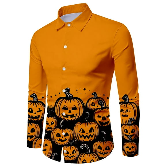 SNOWSONG Clearance! Halloween Shirts for Men, Button Down Shirt Men's Fashion Casual Halloween Printed Long Sleeve Shirt Slim Lapel Shirt, Long Sleeve Shirts, Graphic Shirt Black L