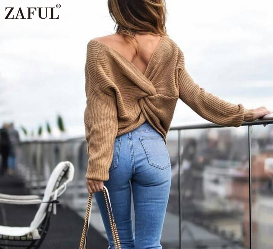 Women Jumpers Pullovers One Size V Neck 