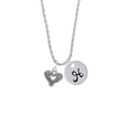 thumbnail image 2 of Delight Jewelry Antiqued Reptile Print Open Heart Silvertone Script Initial Disc - H - Charm Necklace, 20"+3", 2 of 4