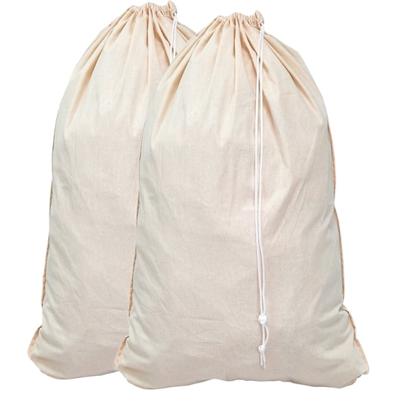 Lot de 2 - Grand Sac à Lessive en Coton Naturel, Beige (28 Pouces x 36 Pouces)