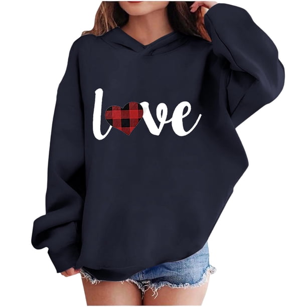 Sudadera con capucha y estampado de corazón de San Valentín, sudadera de manga larga para niños y niñas, chaqueta para niñas de talla mediana y grande.