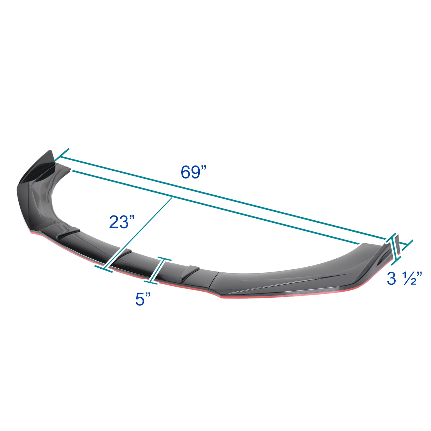 Spec-D Tuning Universal Glossy Black Red Trim Front Bumper Lip Spoiler Splitter Kits 3PC