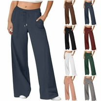 HomeDM Wide Leg Sweatpants for Women Drawstring Waisted Baggy Lounge Pants Athletic Yoga Pants Joggers with Pockets - Dark Gray/L