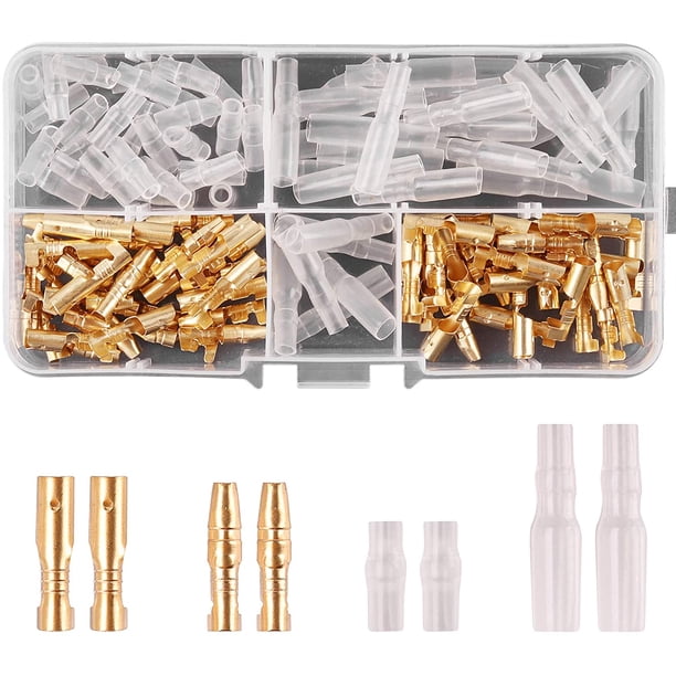 Kit de 120 conectores de bala de 3,5 mm, terminales de cable macho y hembra de latón con cubierta de aislamiento para motocicletas, automóviles, camiones, scooters, barcos e instrumentos eléctricos