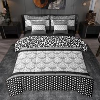 jejeloiu Vintage Baroque Flower 7 Pieces Bedding Comforter Set,Gray White Damask Full Bedding Set For Girls Boys Reversible