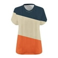 thumbnail image 3 of Women's Plus Size Tops Loose Fit V Neck Crewneck Tees Casual Color Block Short Sleeve T Shirts Summer Workout Top, 3 of 3