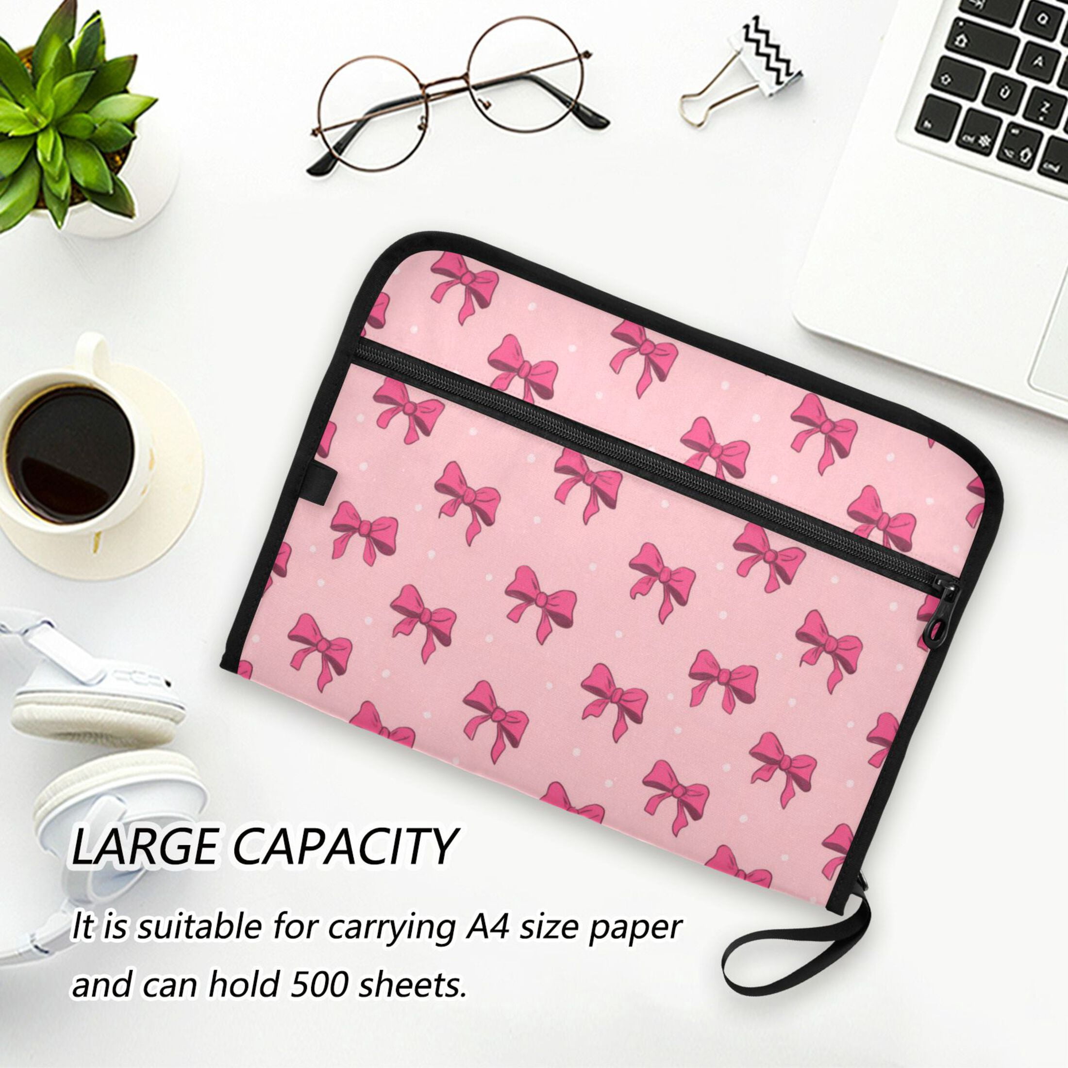 WOBOGO Pink Bows Expanding File Folder Letter Size Accordion Filing Organizer 13 Pocket Separate Organ Pocket