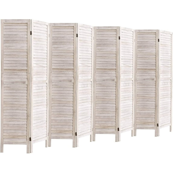 Mecor 8 Panel 5.6 Ft Tall Wood Room Divider, Wood Folding Room Divider Screens, Panel Divider&Room Dividers, Privacy Screens,Partition & Wall Divider,Space Seperater (8 Panel,White-washed)