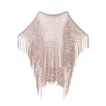 thumbnail image 4 of Women's Fringe Tassel Hollow Out Knit Beach Cover Up, Lightweight Flowy Poncho with Side Split Design, for Summer Poolside, Seaside Vacation or Resort Wear Pink One Size, 4 of 4