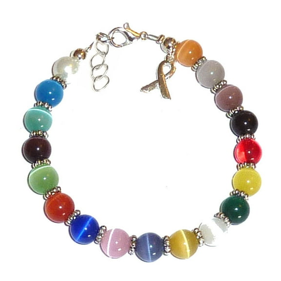 Hidden Hollow Beads MULTI Cancer Awareness Bracelet, 8mm beads, 7 3/4 inches long with extentions