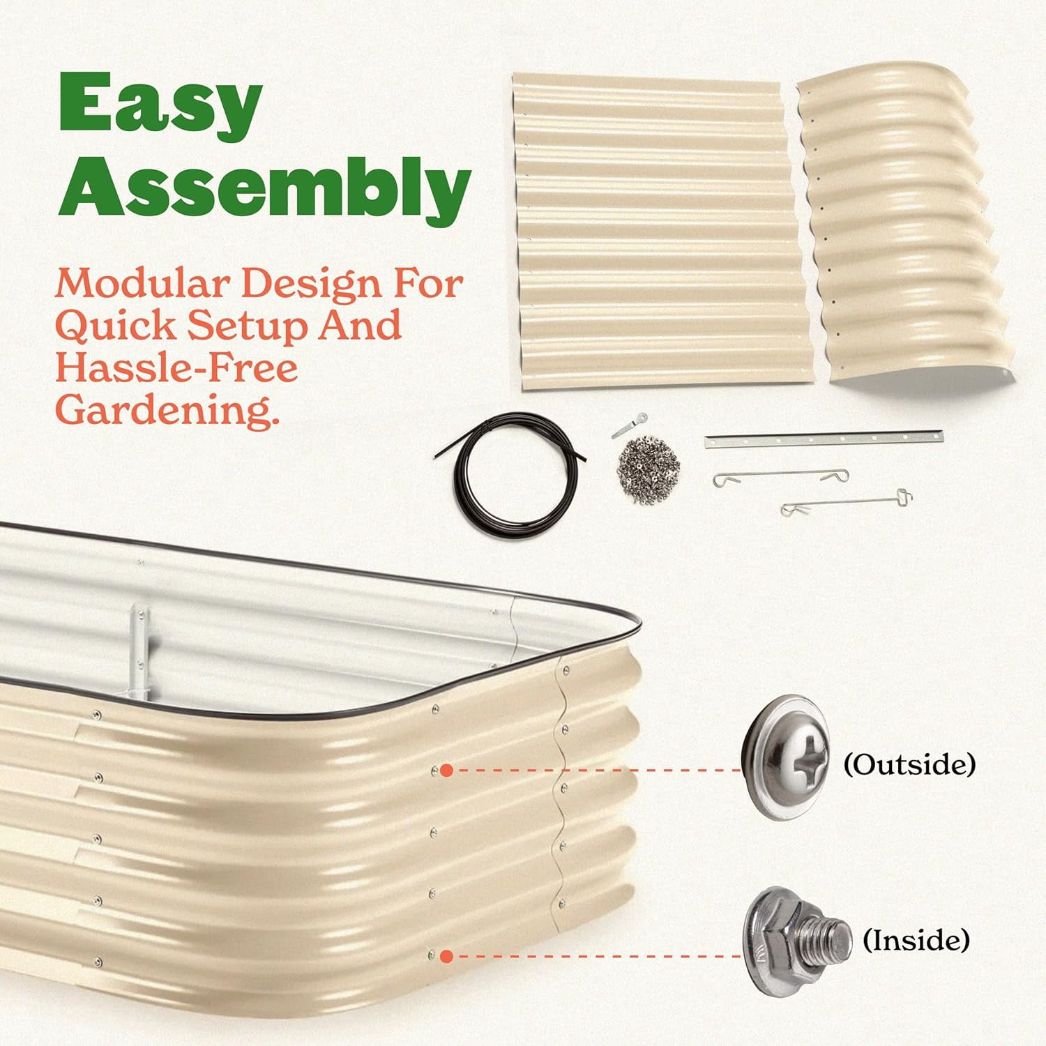 Epic Gardening 5-in-1 Large Modular Galvanized Raised Garden Bed Kit - 29" Tall, Light Clay