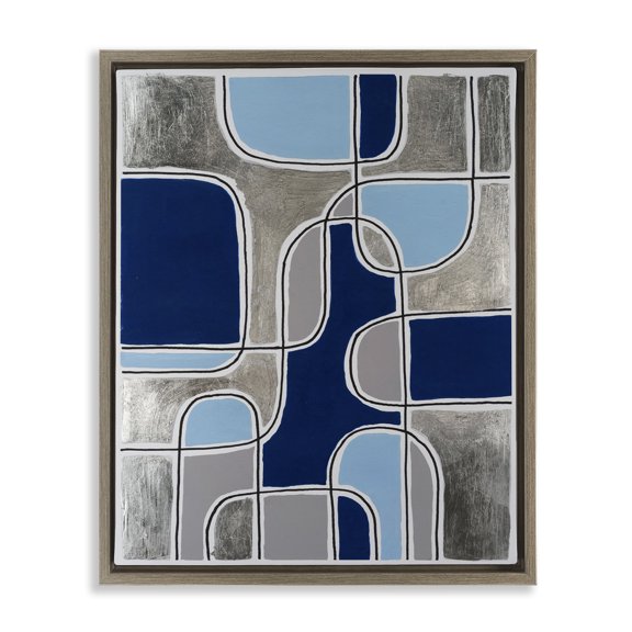 Stupell Industries Art Deco Blue Asymmetrical Pattern Brown Floating Frame Canvas Art, 25 x 31, by Michael Willett