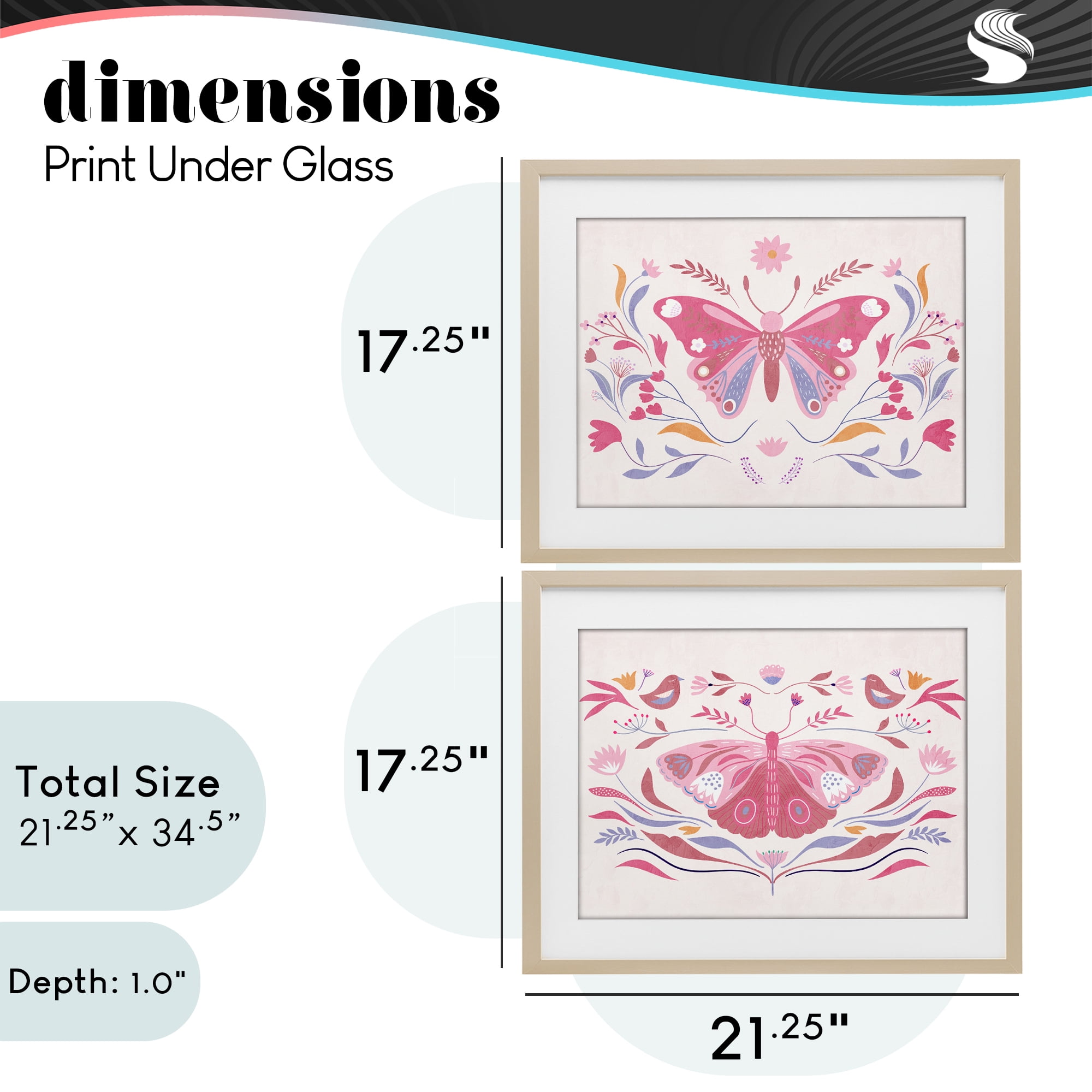 Stupell Industries Boho Folk Butterflies 2 Piece Birch Framed Print Under Glass Set, design by Kim Allen