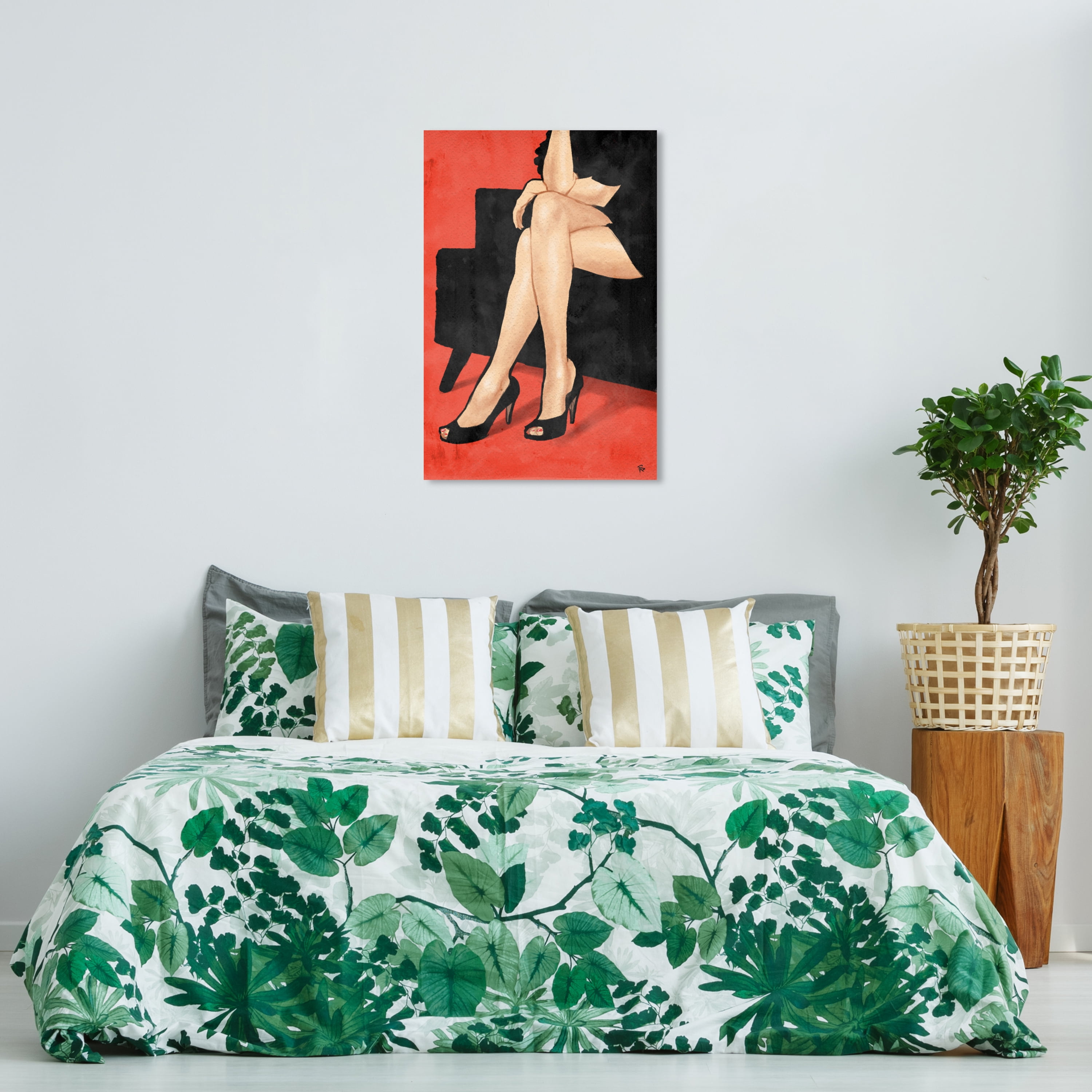 Wynwood Studio Fashion and Glam Contemporary Canvas Art - Crossed Legs, Wall Art for Living Room, Bedroom, and Bathroom, 24 in x 36, Black and Red Home Decor