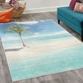 thumbnail image 2 of Ocean Decorative Rug, Idyllic Scenery Seashore Picture Sun Rays View with Palm Tree Tropical Beach, Quality Carpet for Bedroom Dorm and Living Room, 6 Sizes, Aqua White Green, by Ambesonne, 2 of 4