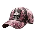 thumbnail image 3 of OOOUM Men Women Halloween Baseball Hat Skull Flower Print Adjustable Vintage Sun Hat Hop Streetwear Sports Casual Dad Hat Pink, 3 of 3