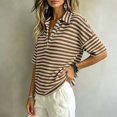 thumbnail image 6 of Short Sleeve Waffle Knit Shirt for Women Striped Polo Collar Top Loose Fit Button Neck Casual Preppy Vacation Summer, 6 of 6