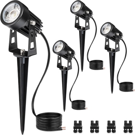 SUNVIE 3W Low Voltage Landscape Lighting LED Outdoor Spotlight with Connectors for Garden, 4 Pack