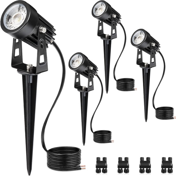 SUNVIE 3W Low Voltage Landscape Lighting LED Outdoor Spotlight with Connectors for Garden, 4 Pack
