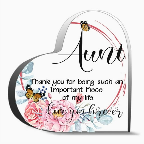 Mothers Day Gifts For Aunt From Niece Nephew Best Aunt Ever Gifts Engraved Acrylic Aunt Plaque Gifts Unique Acrylic Heart Shaped Plaque Desk Decorations Present Gifts 3.9X3.9In