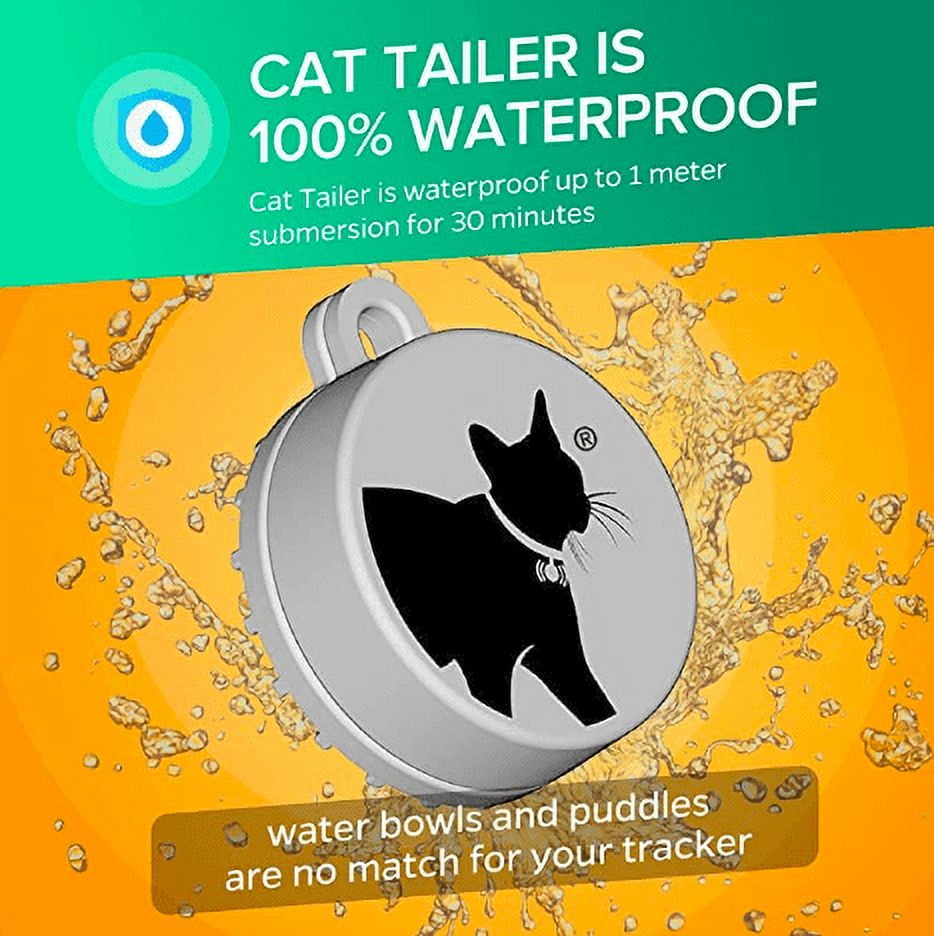 Cat Tailer Cat Tracker - Small and Lightweight Waterproof Bluetooth Pet Collar Attachment, 328 foot Range, Replaceable 6 Month Battery Life, Android/Apple iOS Compatible