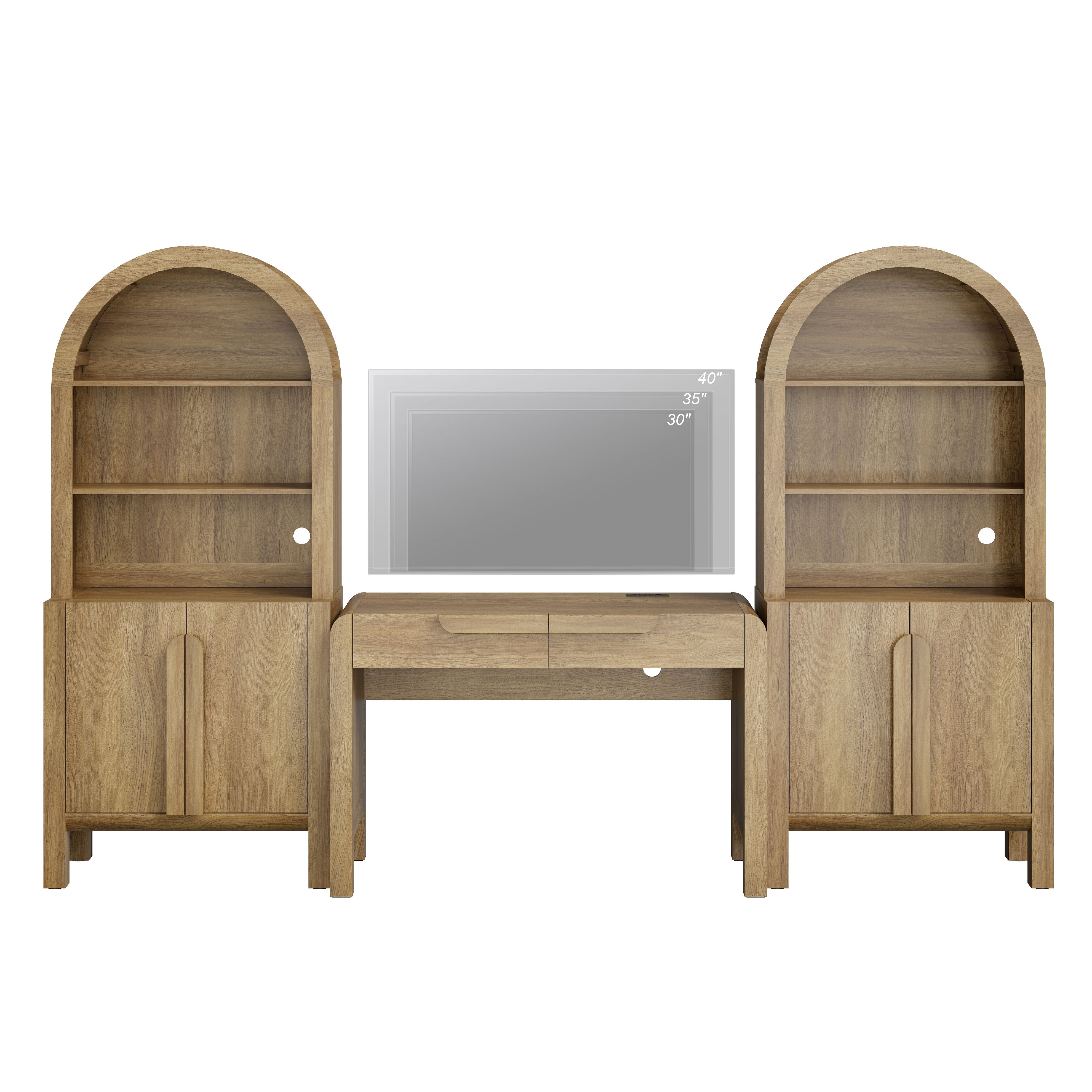 Home Office Set, 47" Modern Executive Desk with Charging Station and Drawers & 2 Piece 71"H Tall 5-Tier Arched Bookcases with Storage Cabinet for Living Room, Bedroom, Home Office