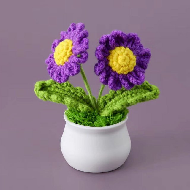 Girasol de lana de punto en maceta con flores artificiales para estudio, decoración de escritorio, temporada de graduación, regalo del día del maestro