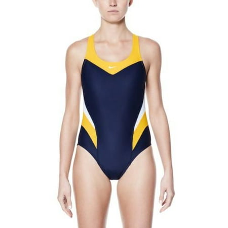 Nike Swim Girls' Victory Color Block Power Back One Piece Varsity Maize 28 / Navy/Yellow