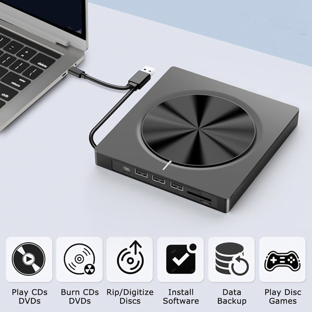 AOOOWER External CDs/DVDs Drive USB3.0 Type C with 4 USB Port and Two Card Slots for Various