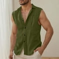 thumbnail image 2 of QATAINLAV Linen Shirts for Men Summer Sleeveless Beach Shirts Casual Button Up Laple Tank Tops Solid Color Vacation Vest with Pocket Army Green L Dollar Sales, 2 of 7