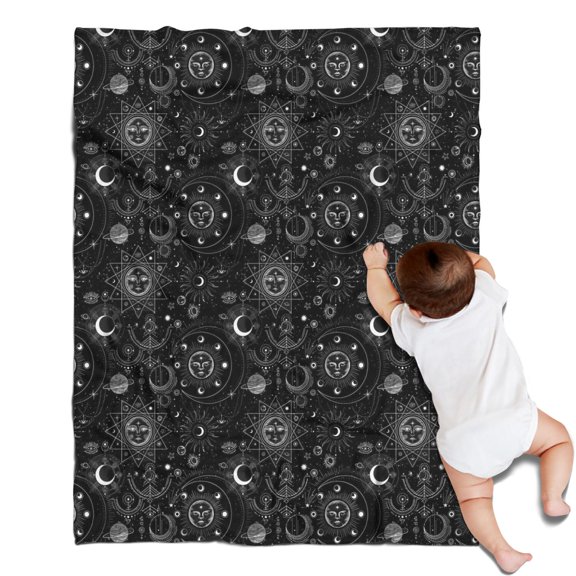 Black Gothic Sun Moon Pattern Blanket,Comfortable Soft Flannel Throw Blanket,All Season,Warm Lightweight Blankets for Sofa Bed Couch Living Room Chair,30"x40"