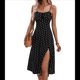 thumbnail image 1 of Vestidos de Verano de Lunares para Mujer, con Tirantes Finos, Corte Entallado y Abertura Lateral, Vestido Midi de Playa de Corte A. Negro XL, 1 of 8