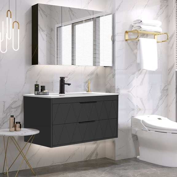 Eclife 36" Modern Bathroom Vanity with Integrated Sink Top, Faucet, Floating Cabinet