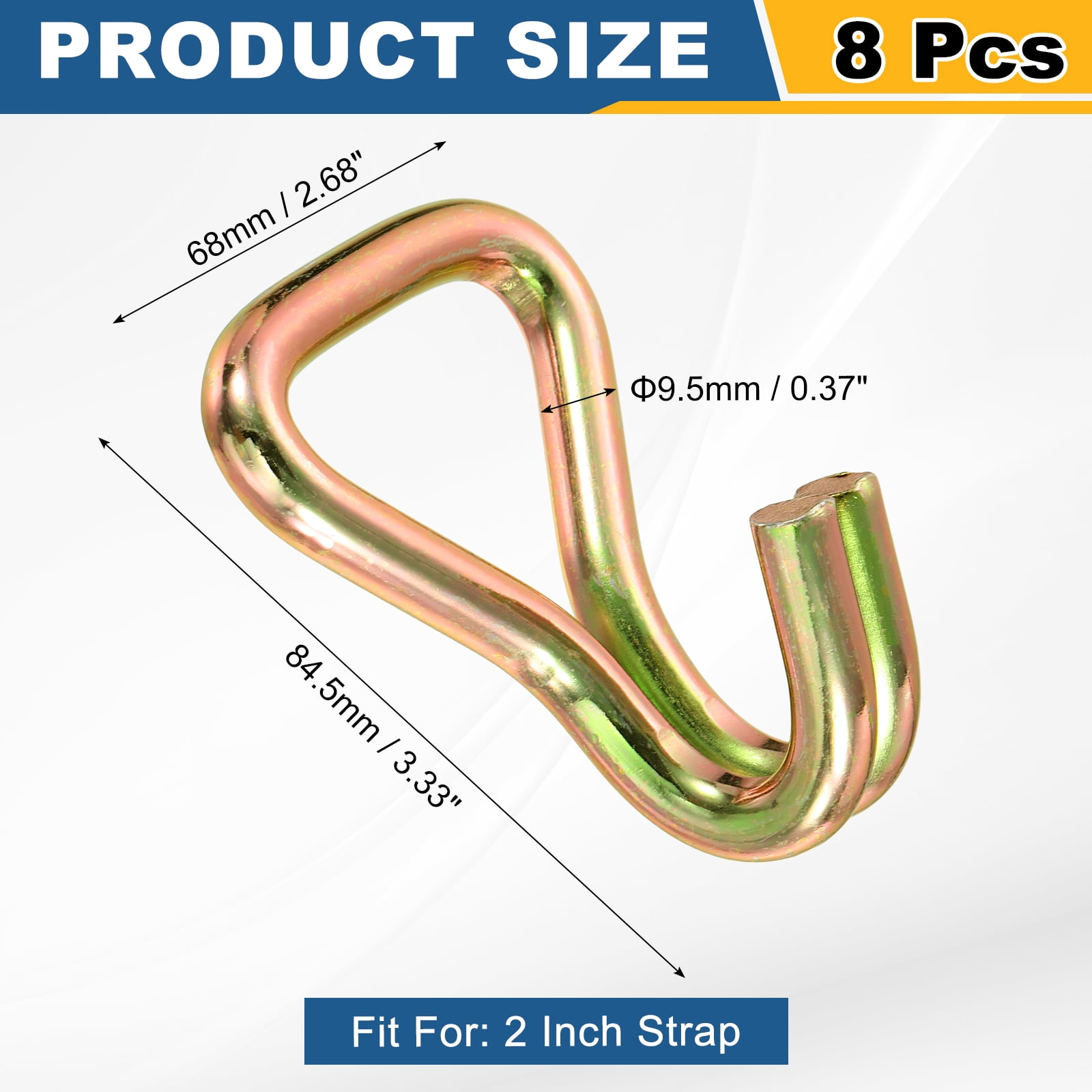 Uxcell 8Pcs Double J Hook, 9.5mm Dia 7716 lbs Ratchet Strap Tie Down Hook for 2" Tie Down Straps Wedding, Cars Trucks Trailers, Double Row Hooks Binder Accessories