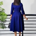 thumbnail image 3 of AURA Womens V Neck Pleated Midi Dress Puff Sleeve High Waist A Line Elegant Work Office Fall Dress with Zipper, 3 of 10