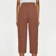 thumbnail image 5 of Linen Pedal Pushers for Women Lightweight Summer Side Buttons Linen Capri Pants Casual Elastic Waist Gauze Pants Coffee M, 5 of 5