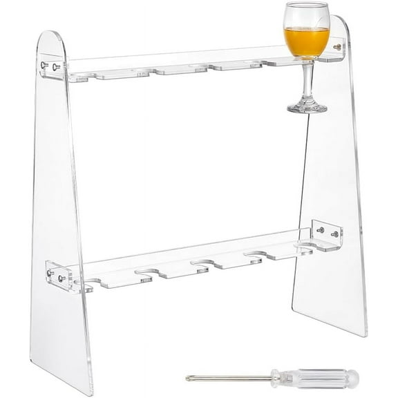 1Set 2 Tier Acrylic Champagne Flute Glass Holder Stand Tabletop Stemware Hanging Display Rack with 10 Slots Clear 410x160x410mm