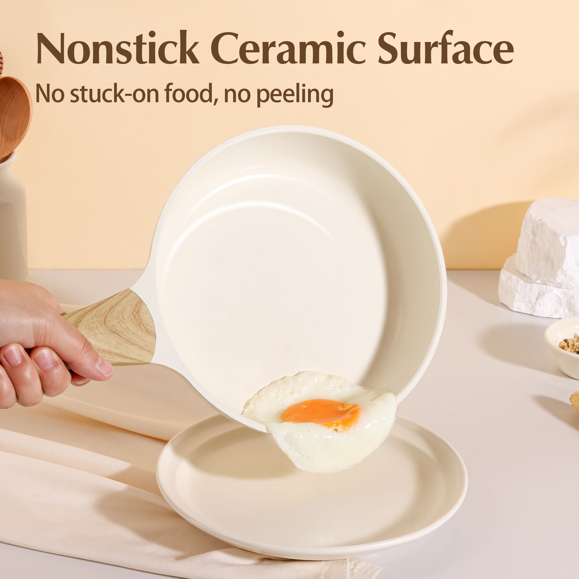 Sensarte 13-Piece Ceramic Nonstick Cookware Set, White photo 2